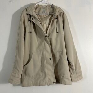 Classic Elements Windbreaker Jacket Womens M Tan Hooded Zip Front